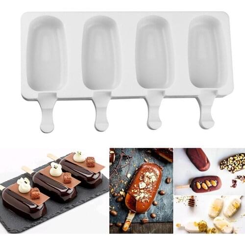 2Sizes Silicone Ice Cream Makers Molds DIY Ice Lolly Molds Frozen Ice Cube Moulds Dessert Molds Tray Popsicle Sticks