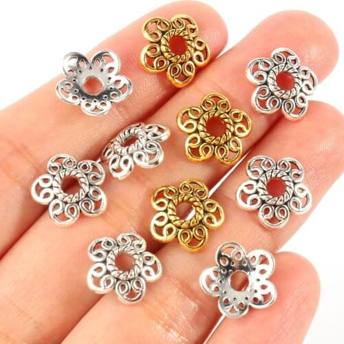 20pcs Tibetan Antique Gold Silver Color Metal Beads Caps Flower Beads End Caps Needlework For Jewelry Diy Bracelet Accessories