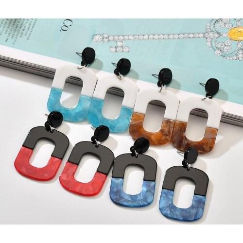 2019 New Fashion Turtle Color Leopard Acrylic Acrylic Print Acid Leaf Geometric Square Circle Long Drop Earrings For Woman