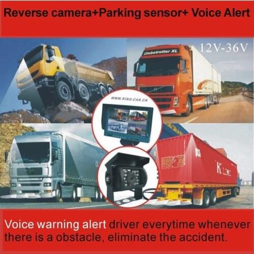 24 voltage truck parking system 7 inch monitor CCD HD waterproof night vision reverse camera 4 ultrasonic parking sensor
