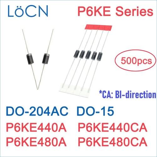 500PCS P6KE440 P6KE440A P6KE440CA P6KE480 P6KE480A P6KE480CA DO-204AC DO-15 P6KE TVS DIODE UNI BI High quality LoCN P6KE6.8~550