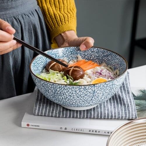 8 Inch Japanese Ramen Bowl Ceramic Noodle Bowl Stripe Design Large Soup Bowl Restaurant Household Retro Dinnerware