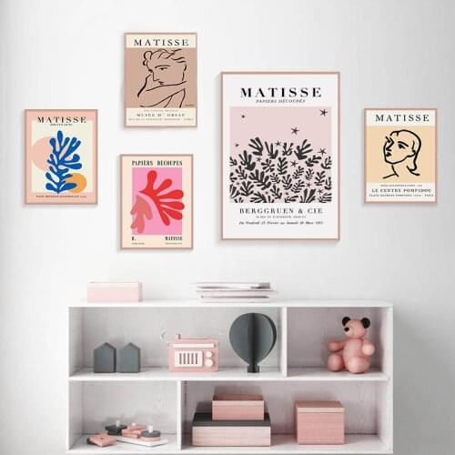 Abstract Matisse Line Face Coral Leaves Wall Art Canvas Painting Nordic Posters And Prints Wall Pictures for Living Room Decor