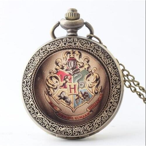 Hogwarts school of witchcraft and crest Bronze antiques enamel pattern woman And men Necklace pocket watches gift KOJ54