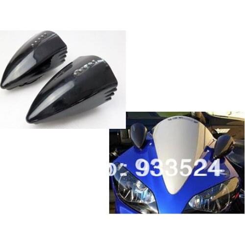 Black Motorcycle LED Turn Signal Pig Spotter Mirrors for Honda CBR 600 1000 RR Ducati Buell Suzuki GSX 1300 HAYABUSA All Yamaha