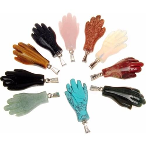 Druzy Fashion Mixed Natural Stone Pendants Charms Carved Hamsa Hand Palm Pendants For Jewelry Making 3pcs/lot Free Shipping