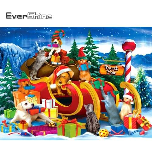 Evershine Full Square Diamond Painting Dog 5D DIY Diamond Embroidery Animal Winter Picture Of Rhinestone Christmas Home Decor