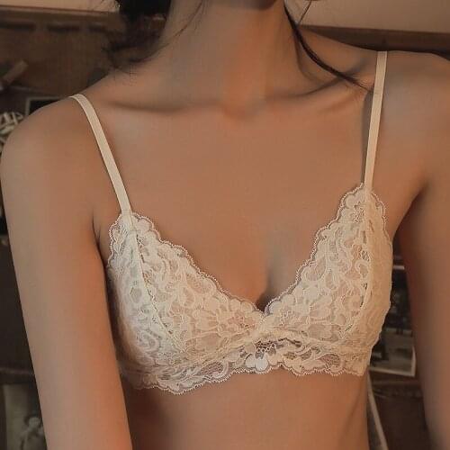French Bra Womens Triangle Cup Summer Thin Sexy Lace Bra Beautiful Back Womens Wireless Breathable Underwear