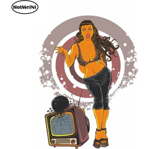 HotMeiNi 13cm x 9.6cm Sexy Violent Bowling Girl Smashing TV Pinup Girl Decal Cartoon Car Styling Waterproof DIY Car Stickers