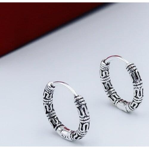 Vintage Filigree Round Hoop Earrings for Women Men Punk Earrings Silver Color Jewelry Gifts