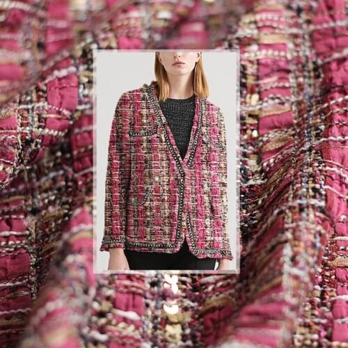 Red Raspberry France Tweed Red Braid Sequins Fabric Garment Material Autumn Women Coat Skirt DIY Sewing Cloth Freeshipping