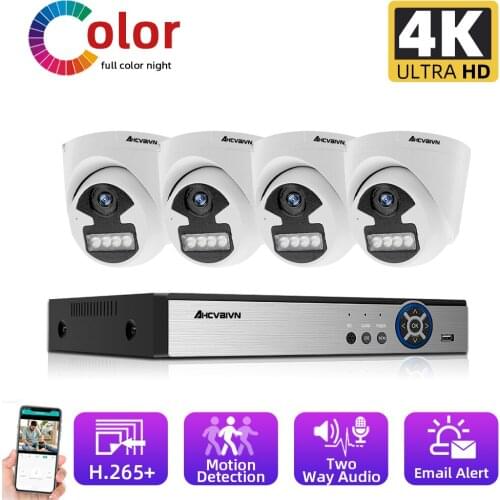 4K 4CH NVR Kit 8MP CCTV Security IP Dome Camera System Kit Outdoor Color Night Vision POE Video Surveillance Camera System Set