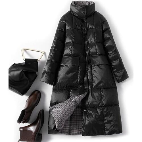 White duck down Jacket Women Winter Long Thick Double Sided Plaid Coat Female Plus Size Warm Down Parka For Women Slim Clothes