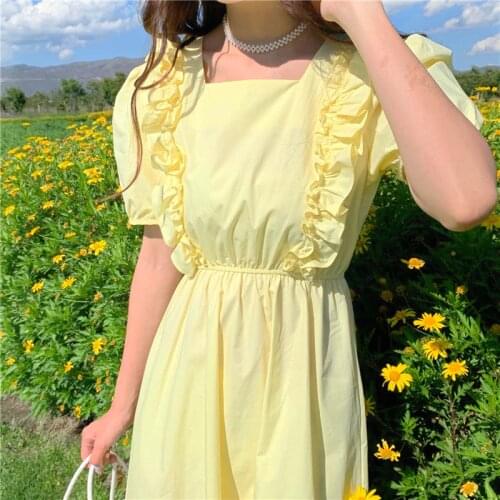 Summer Korean Kawaii Fairy Dress Sweet Elegant Pink Ruffles Dress Vintage French Csual Party Midi Dresses for Women