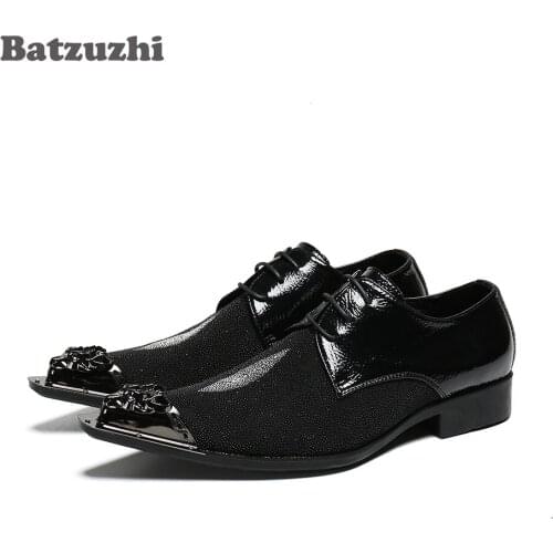 Batzuzhi Fashion Men Shoes Pointed Metal Tip Black Business Leather Dress Shoes Formal Oxfords Chaussures Hommes, Sizes EU38-46