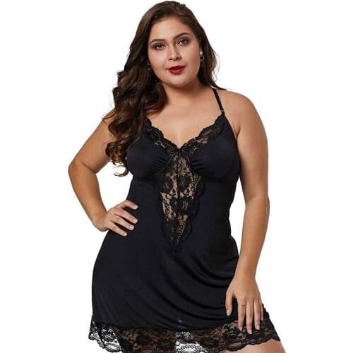Fashion Women Sleepwear Large Size Night Dress Lingerie Sexy Babydoll Nightwear Lace Nightdress Underwear G-String Set
