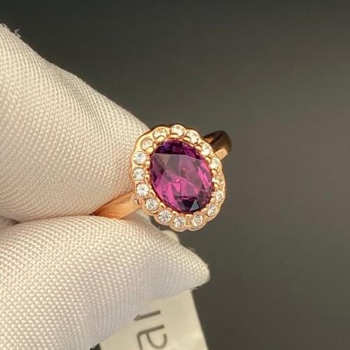 Fashion Rings for Women Rigant Fine Jewelry Engagement Accessories Rose Gold Color Oval Purple Crystal Zircon Lady Gift