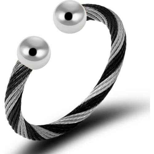 Fashion Round Charm Bracelets Twist Line Stainless Steel Silver Gold Ball Wire Cuff Bracelets & Bangles For Men Heavy Jewelry