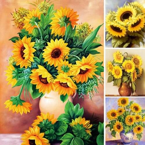 5D DIY Diamond Painting Sunflowers Cross Stitch Kits Full Drill Square Embroidery Mosaic Flowers Picture Rhinestones Decor Gift