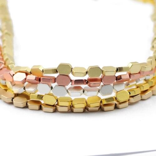 Natural Stone Rose Gold Silvers Matte Hexagon Hematite Spacer 4X6mm Loose Beads For Jewelry Making DIY Charm Bracelets Findings