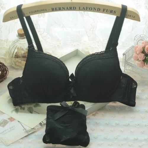 Japanese cute student white girl embroidery underwear comfortable small chest gather soft steel ring women bra set 225