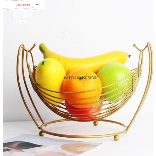 Nordic Golden Metal Fruit Bowl Features Swingable Fruit Basket Home Use Living Room Coffee Table Wrought Iron Fruit Snack Tray