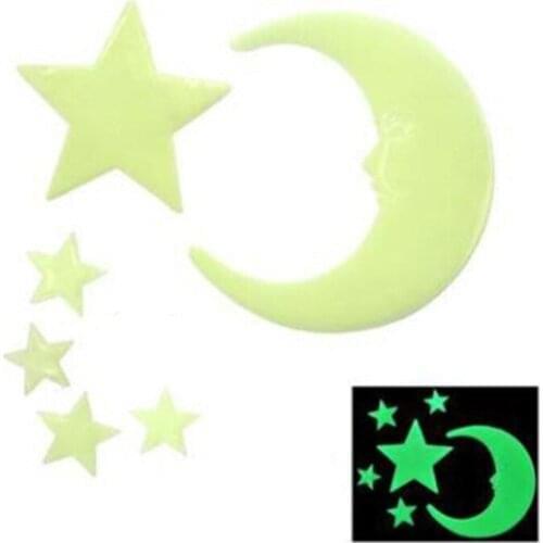 Fashion New Moon Stars Glow In The Dark Luminous Fluorescent Wall Stickers Full House Night Light Stickers