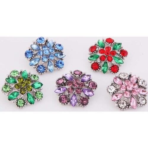 Wholesale 040 Flowers 18mm rhinestone metal button for snap button Bracelet Necklace Jewelry For Women Silver jewelry