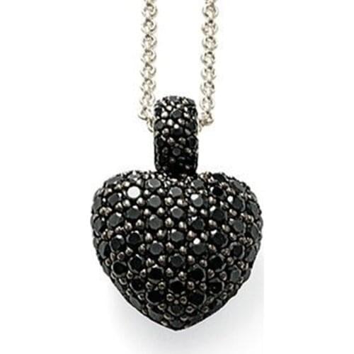 925 Sterling Silver Black Zirconia Heart Necklaces Pendants, Most Fashion Glam Jewelry Soul Chain Pendant Necklace for Women Men