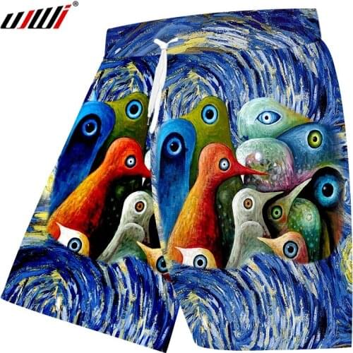 UJWI Hot Sale Mens Casual Summer Shorts Cool Print Starry sky bird 3D Beach Shorts Male Hiphop Waist Trousers With Drawstring