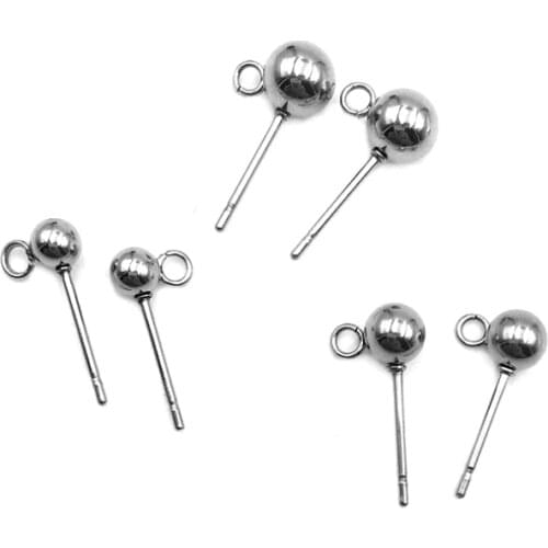 20PCS/Lot Stainless Steel Fine Jewellery Findings Earring Ear Pin Ball Beads Head Earring for Jewelry Making Size 3 4 5 6mm