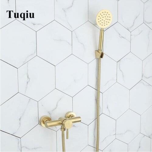 Bathroom Shower faucet set 304 Stainless Steel wall mounted shower faucet set brush gold light luxury