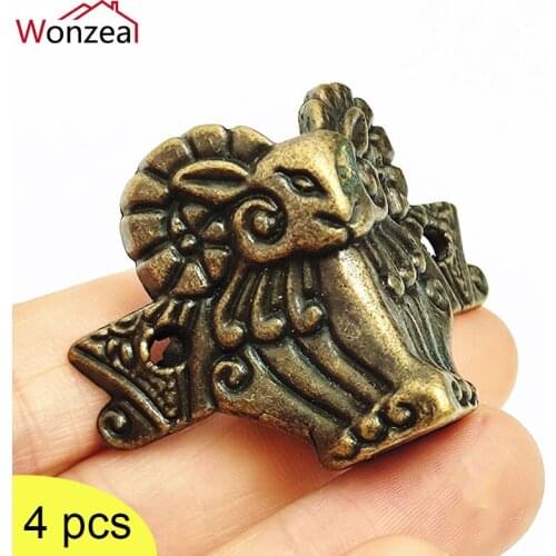 4pcs Vintage Jewelry Chest Gift Box Wooden Case Decorative Feet Leg Metal Corner Protector Furniture Support Bracket Hardware