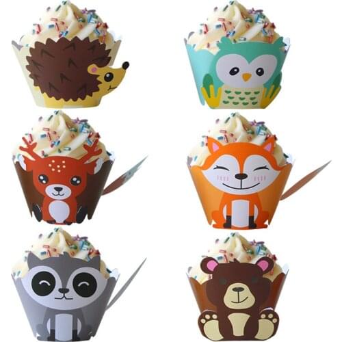 Jungle party animal cupcake wrapper topper boy birthday party decorations kids cake topper Owl fox bear baby shower decor
