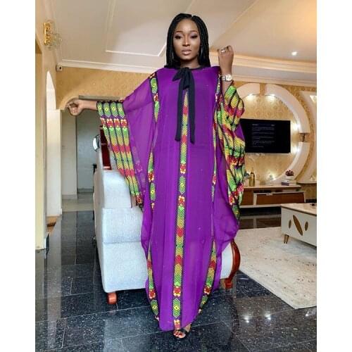 African Women Long Dress Bat Sleeve Fashion Round Collar Two-Piece 3D Printing Pattern Lady Skirt