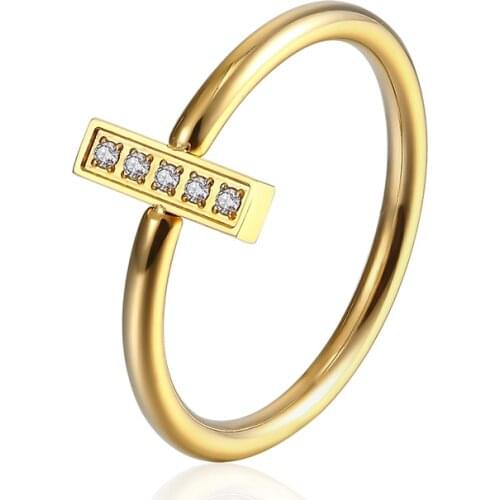 Top Quality Famous Brand Women Rings Gold Colour Stainless Steel Row Crystal Ring Luxury Jewelry For woman Female