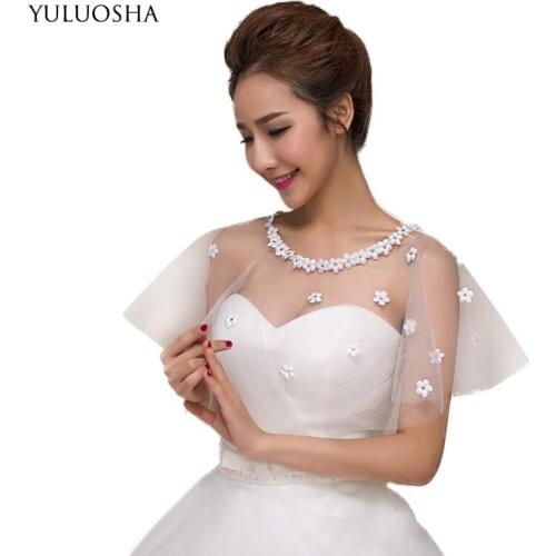 YULUOSHA Bridal Wraps Arrival Flower Beaded Women Wedding Jackets Flora Appliqued Edge Shawl Bridal Bolero for Wedding Dress