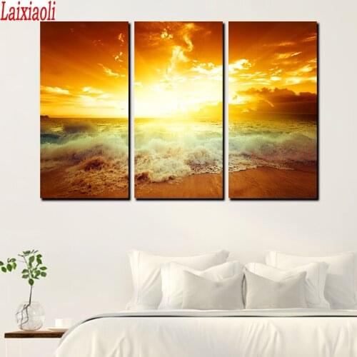 Sunset Sea Wave landscape 5d Diy Diamond Painting kits diamond rhinestone diamond embroidery mosaic 3 pcs seascape decoration