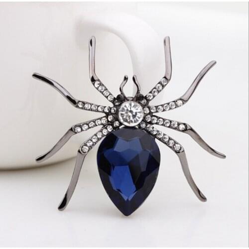 Brand New High Quality Women Brooches High Quality Blue Crystal Spider Designer Shining Crystal Fashion Jewelry
