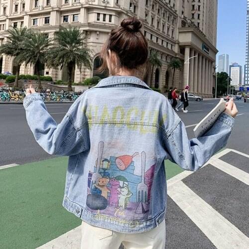 2020 Fashion Spring The New Printing Cartoon Wild Loose Thin Denim Jacket Free Shipping