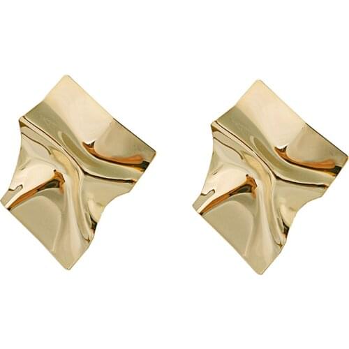 Gold Silver Color Oversized Wrinkly Stud Earrings for Women Brass Earrings Modern Minimalist Earrings Jewelry Statement