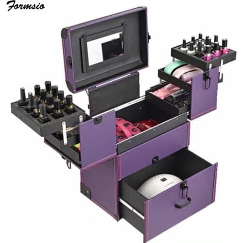 Women Nail Trolley Case Cosmetic Bags Suitcase For Makeup Beauty Box With Wheels