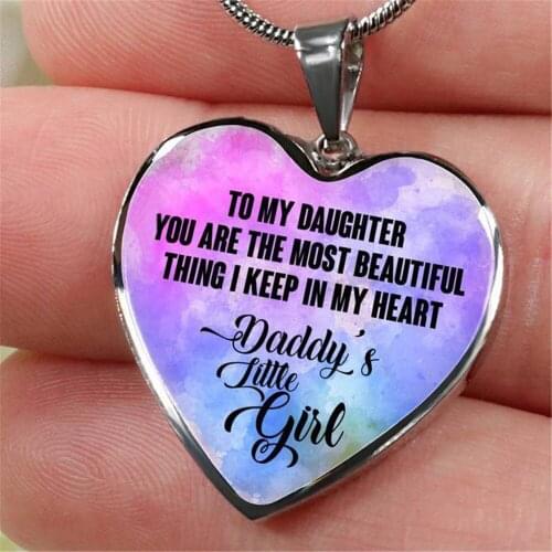 Women Girls Heart Pendant Necklace TO MY DOUGHTER YOU ARE THE MOST BEAUTIFUL THING I KEEP IN MY HEART DADDYS LITTLE GIRL