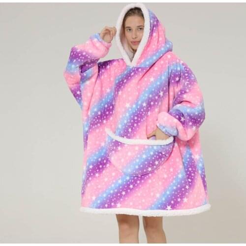 Winter Warm TV Blanket with Sleeves Big Pocket Fleece Family Sherpa Hoodies Oversized Flannel Soft Hooded Robe Blankets Pullover