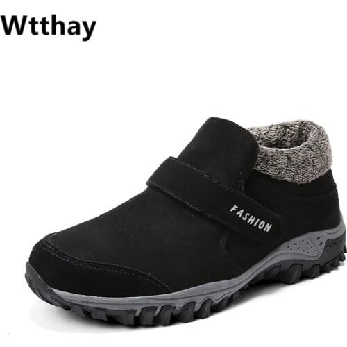 Wtthay Winter Men Boots Outdoor Warm Fur Snow Boots Adult Winter Work Safety Shoes Men Fashion Suede Leather Rubber Ankle Boots