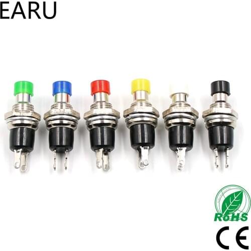 10Pcs 7mm Thread Multicolor 2 Pins Momentary Push Button Switch PBS-110 Red Black White Blue Yellow Green Lockless Reset ON/OFF