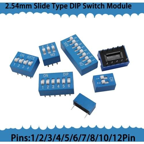 10Pcs/Lot 2.54mm Slide Type DIP Switch Modules 1/2/3/4/5/6/7/8/10/12Pin 2.54mm Position Way Toggle Switch Blue Snap Dial Switch