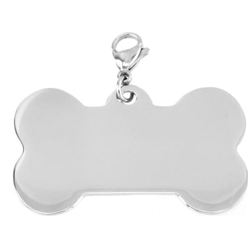 100% Stainless Steel Blank Dog Bones Charm For Engrave Metal Dog Tag Pet ID Tags Pendant Mirror Polished Wholesale 10pcs