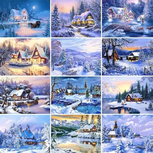 100% Full Square 5D Diamond Painting Winter Landscape DIY Diamond Art Embroidery Snow Scene Home Decoration