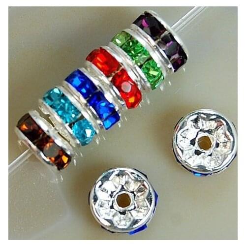 15 colors choose 8MM DIY Bead Spacer Metal Silver Plated Rhinestone Beads For Jewelry Making, dgte53 bracelet bead crystal